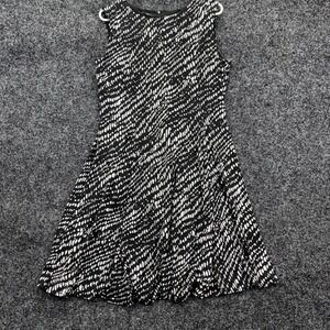 Jessica Howard Womens Black White Abstract Dash Print Fit Flare Dress Size 16